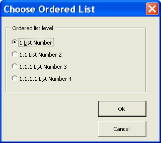 Ordered list dialogue
